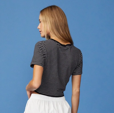 Shop Monrow Stripe Cropped Top In Black