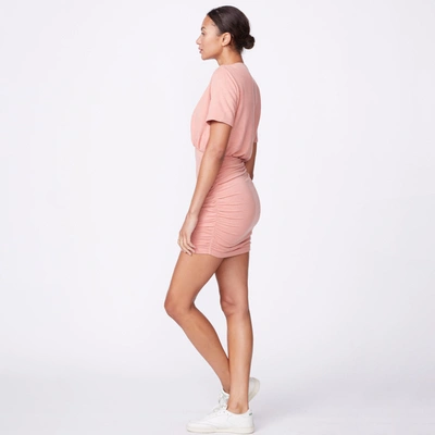 Monrow Archives Supersoft Deep V Shirred Dress In Faded Coral