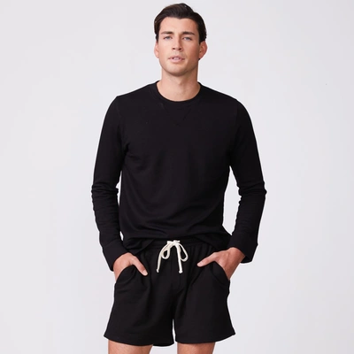 Monrow Supersoft Fleece Crew Neck Sweatshirt In Black