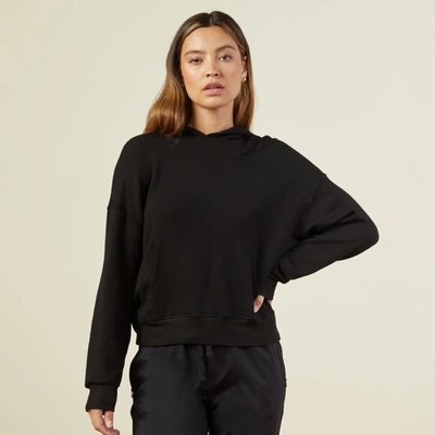 Monrow Supersoft Fleece V-neck Sweatshirt In Black