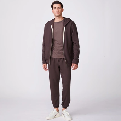 Monrow Supersoft Fleece Zip Up Hoody In Cocoa