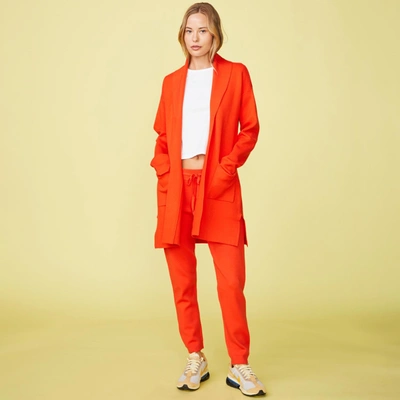 Monrow Supersoft Sweater Knit Cardigan In Electric Coral
