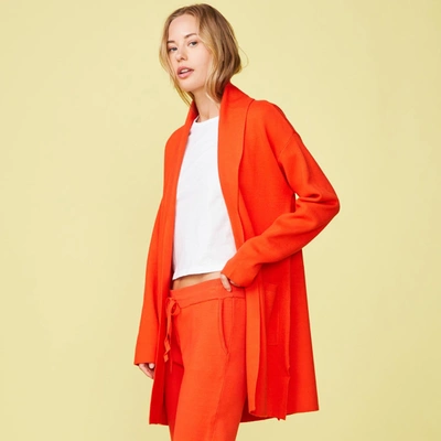 Monrow Supersoft Sweater Knit Cardigan In Electric Coral