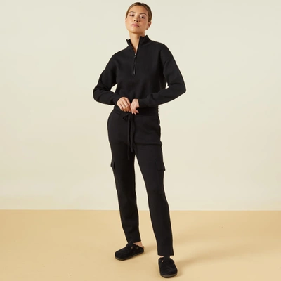 Monrow Supersoft Sweater Knit Cargo Jogger In Black