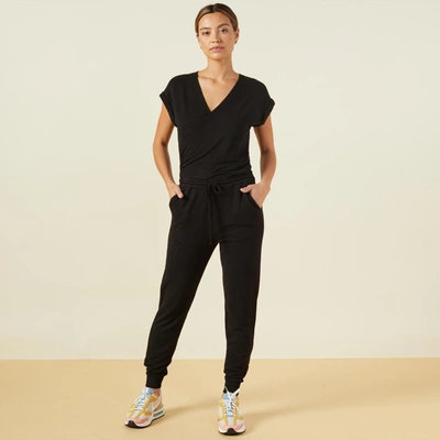 Monrow Supersoft Wrapped Jumpsuit In Black