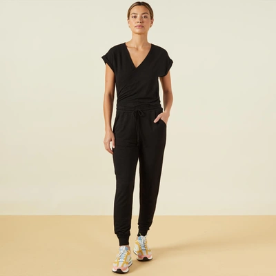 Monrow Supersoft Wrapped Jumpsuit In Black