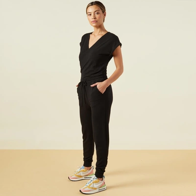 Monrow Supersoft Wrapped Jumpsuit In Black