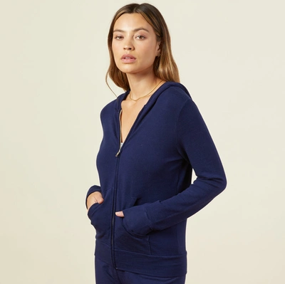 Monrow Supersoft Zip Hoodie In Navy Or Midnight