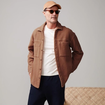 Monrow Teddy Fleece Shacket In Caramel