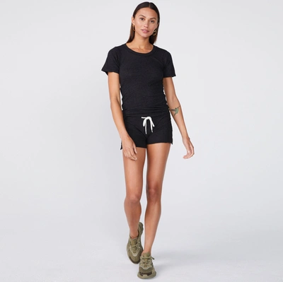 Monrow Textured Tri-blend Fitted Crew Neck Tee In Black