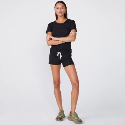 Monrow Textured Tri-blend Fitted Crew Neck Tee In Black