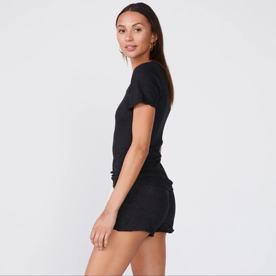 Monrow Textured Tri-blend Fitted Crew Neck Tee In Black