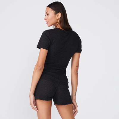 Monrow Textured Tri-blend Fitted Crew Neck Tee In Black