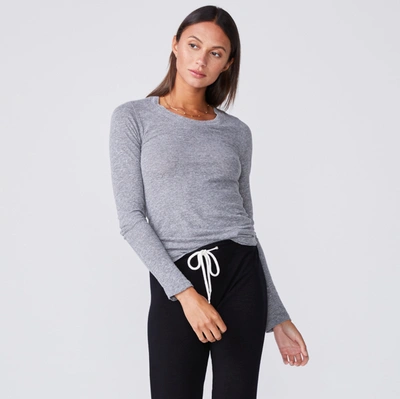 Monrow Textured Tri-blend Fitted Long Sleeve Crew In Granite