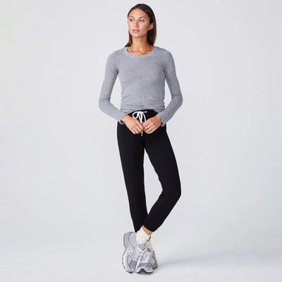 Monrow Textured Tri-blend Fitted Long Sleeve Crew In Granite