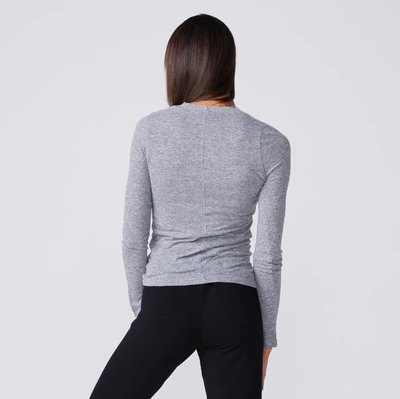 Monrow Textured Tri-blend Fitted Long Sleeve Crew In Granite