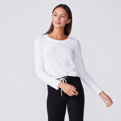 Monrow Textured Tri-blend Fitted Long Sleeve Crew In White