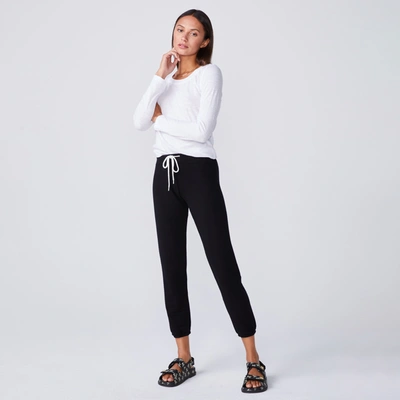 Monrow Textured Tri-blend Fitted Long Sleeve Crew In White