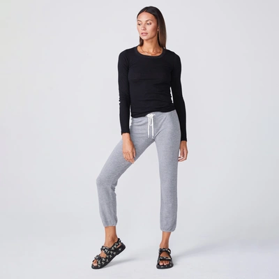 Monrow Textured Tri-blend Fitted Long Sleeve Crew In Black