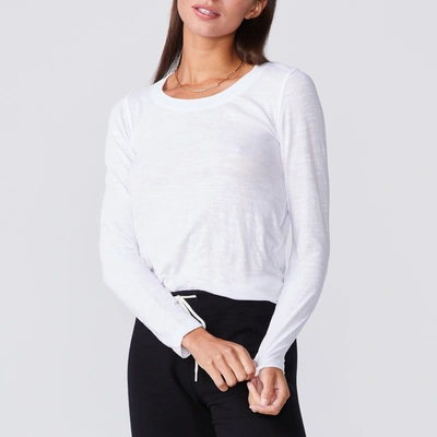 Monrow Textured Tri-blend Fitted Long Sleeve Crew In White