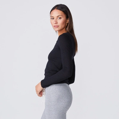 Monrow Textured Tri-blend Fitted Long Sleeve Crew In Black