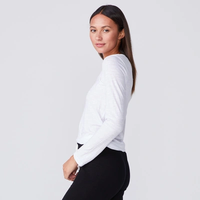 Monrow Textured Tri-blend Fitted Long Sleeve Crew In White