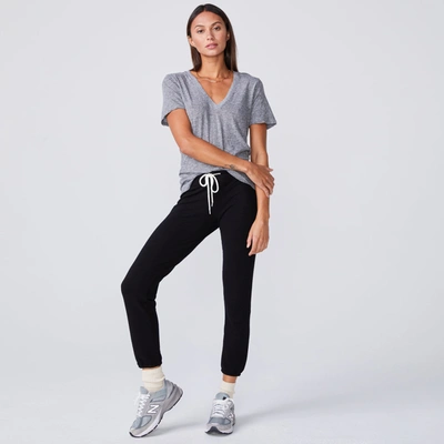 Monrow Textured Tri-blend Fitted V Neck Tee In Granite