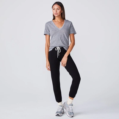 Monrow Textured Tri-blend Fitted V Neck Tee In Granite