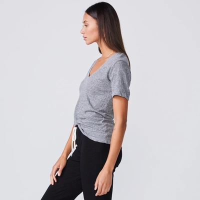 Monrow Textured Tri-blend Fitted V Neck Tee In Granite
