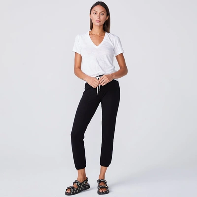 Monrow Textured Tri-blend Fitted V Neck Tee In White