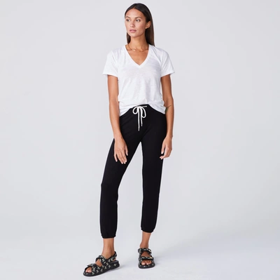 Monrow Textured Tri-blend Fitted V Neck Tee In White