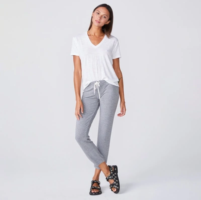 Monrow Textured Tri-blend Relaxed V Neck Tee In White