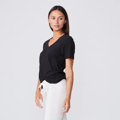 Monrow Textured Tri-blend Relaxed V Neck Tee In Black