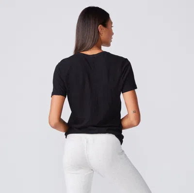 Monrow Textured Tri-blend Relaxed V Neck Tee In Black