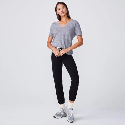 Monrow Textured Tri-blend Relaxed V Neck Tee In Granite