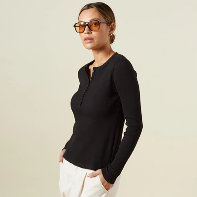 Shop Monrow Thermal Henley In Black