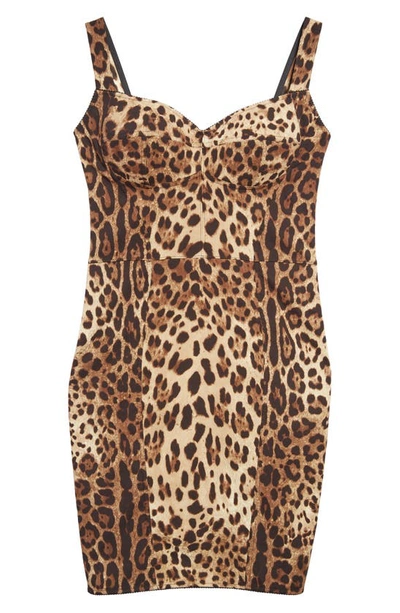 Dolce & Gabbana Leopard-print Cady Corset-style Midi Dress In Light Brown