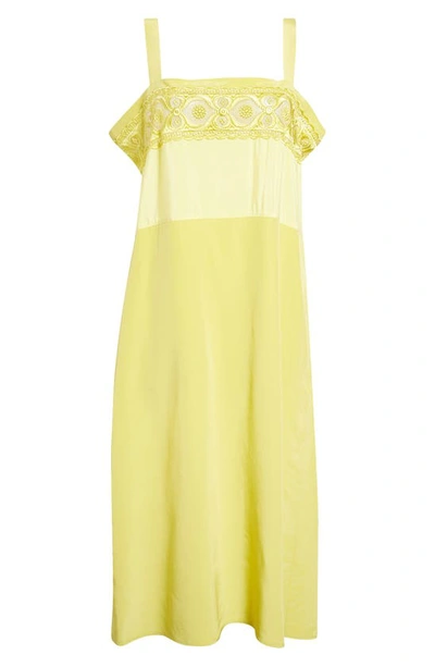 Shop Maison Margiela Lace Trim Midi Dress In Lemon