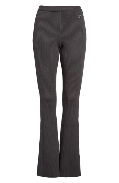 Shop Courrèges Rib Knit Flare Pants In Black