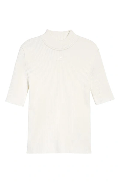 Shop Courrèges Embroidered Logo Mock Neck Rib Sweater In Heritage White