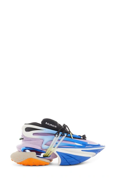 Balmain Unicorn Low-top Trainers In Neoprene And Leather In Electric Blue/ Light