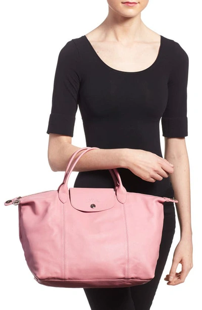 Shop Longchamp Medium 'le Pliage Cuir' Leather Top Handle Tote In Girl