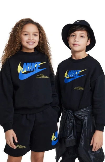 Shop Nike Kids' Sportswear Fleece Graphic Sweatshirt In Black