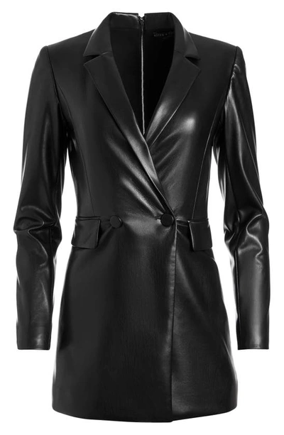 Shop Alice And Olivia Kyrie Long Sleeve Faux Leather Tuxedo Romper In Black