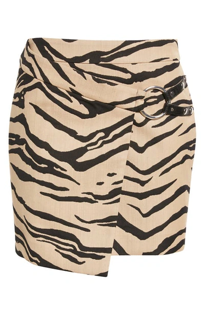 Shop Stella Mccartney Tiger Stripe Wool & Cotton Blend Faux Wrap Skirt In 9907 - Raffia