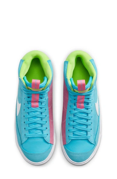 Shop Nike Kids' Blazer Mid '77 Se Sneaker In Baltic Blue/ White/ Pink/ Volt