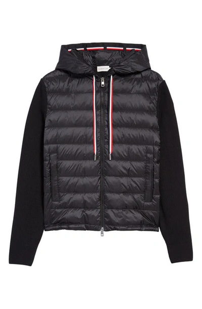 Shop Moncler Quilted Down & Knit Cardigan In Black