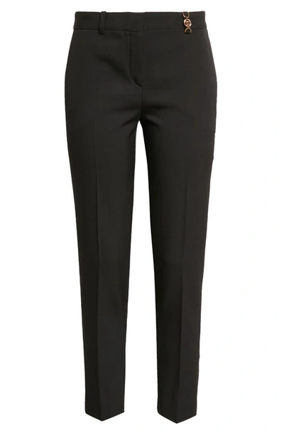 Shop Versace Stretch Wool Straight Leg Trousers In Black