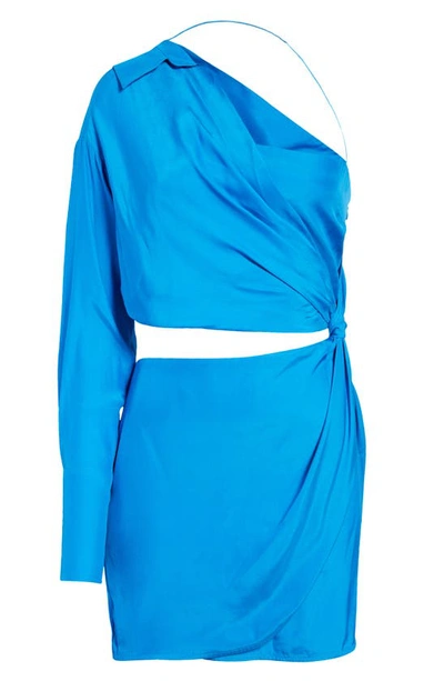 Shop Gauge81 Arica One-shoulder Long Sleeve Silk Minidress In Lapis