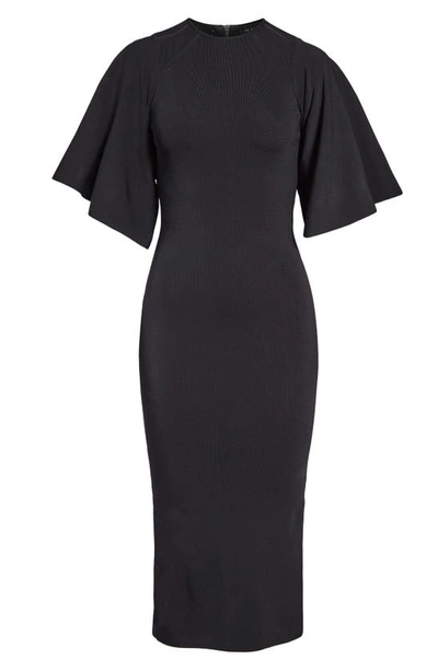 Shop Ted Baker Lounia Fluted Sleeve Body-con Sweater Dress In Black